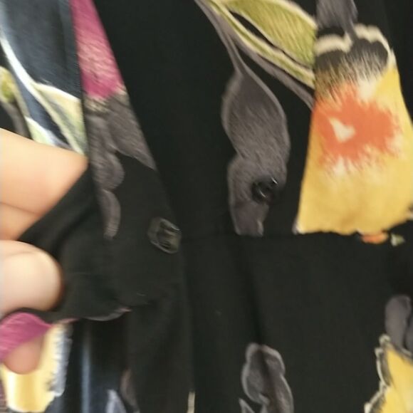 VTG Expo Maxi Wrap Dress 6 Black Floral Short Sleeve Made In USA Cottagecore 80s - Picture 3 of 11